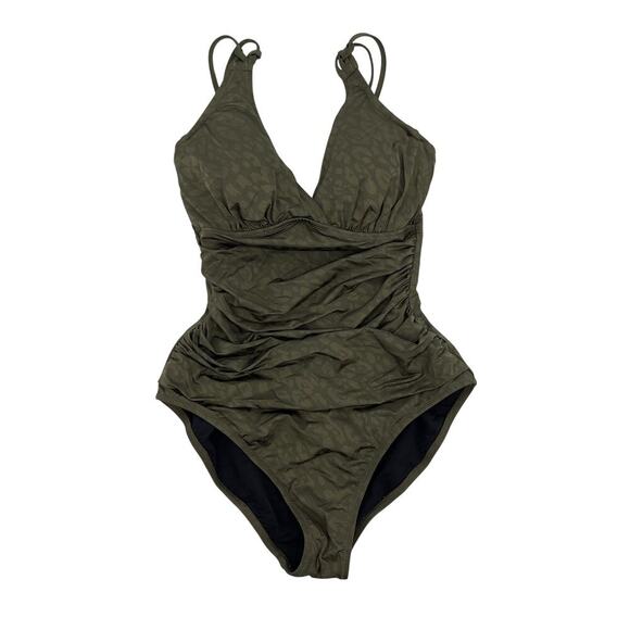 Profile by Gottex Luminous Safari V-Neck One Piece Swimsuit Olive US Size 8 - Picture 3 of 8